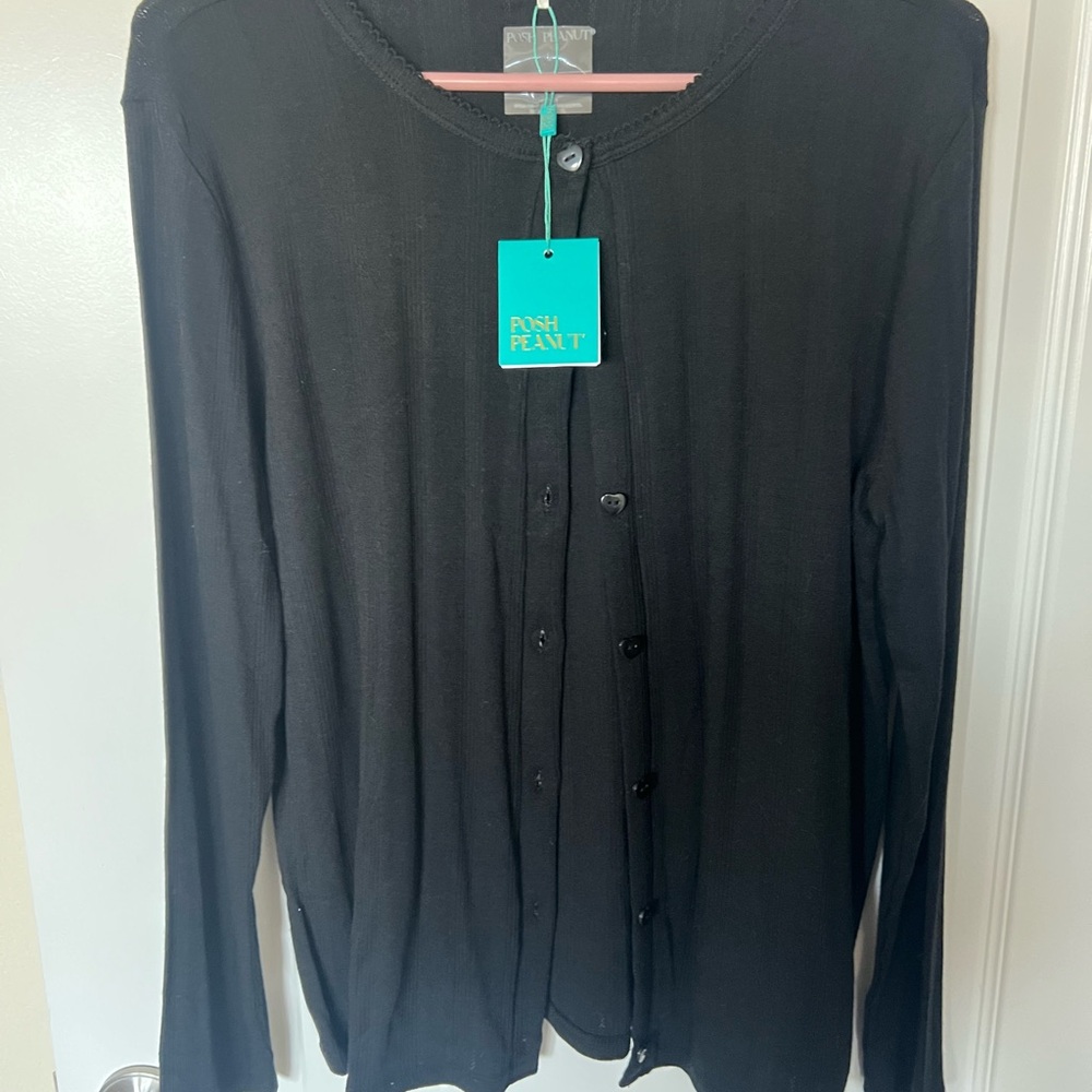 Posh Peanut Pointelle Black Cardigan